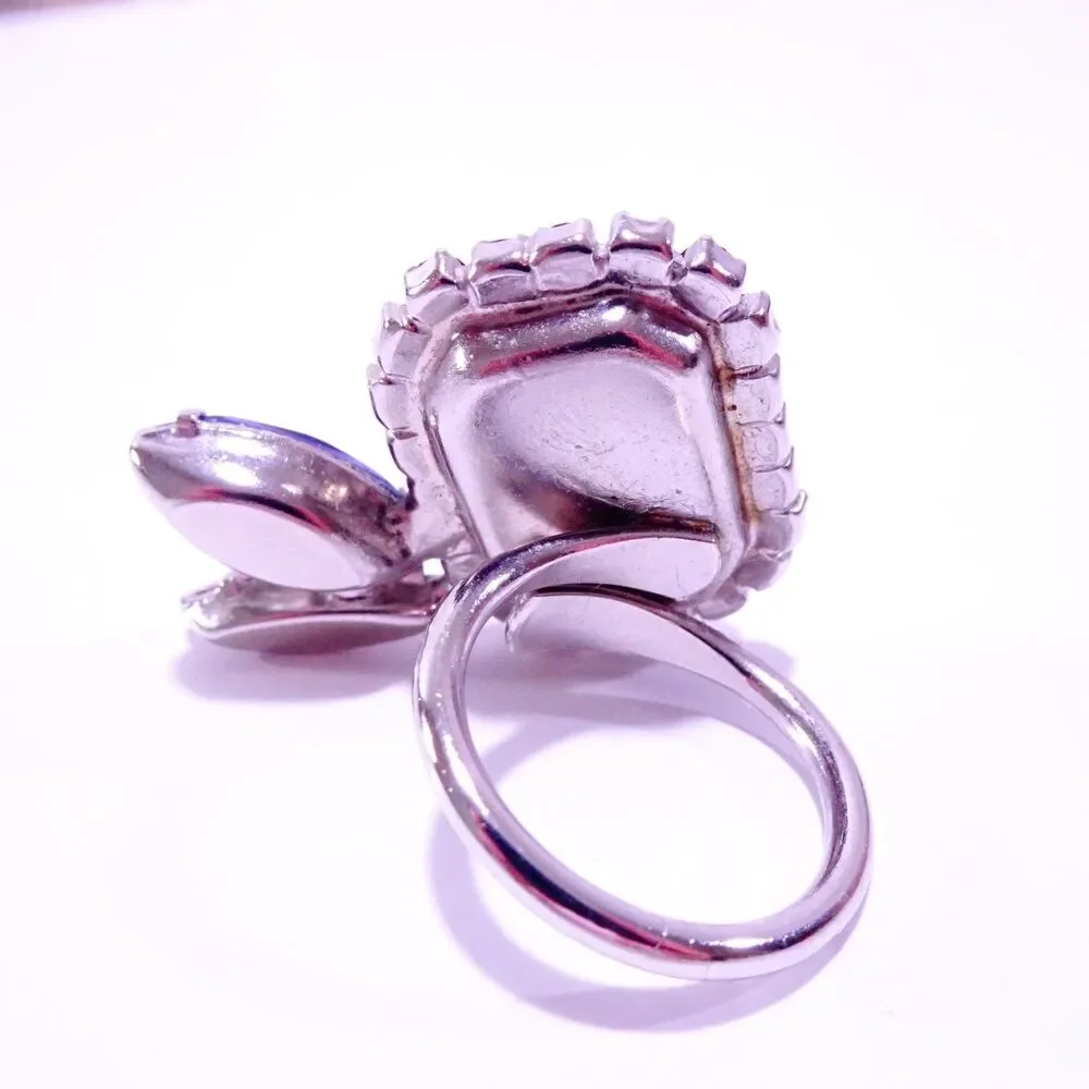Joomi Lim Henriette Pink Crystal Statement Rhodium Wing Ring Sz 6 NWOT 145